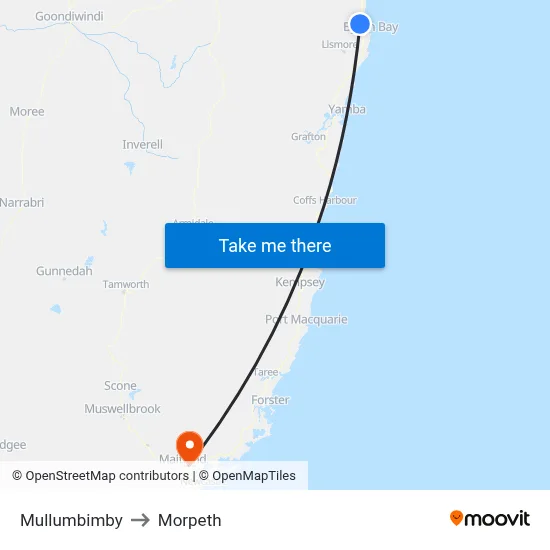 Mullumbimby to Morpeth map