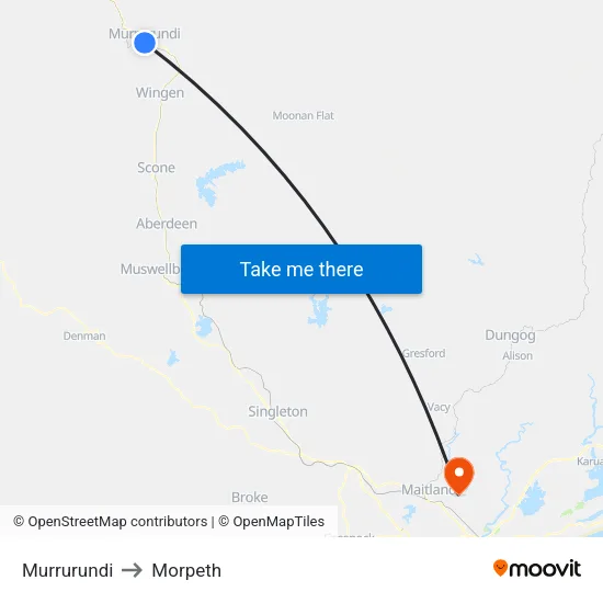 Murrurundi to Morpeth map