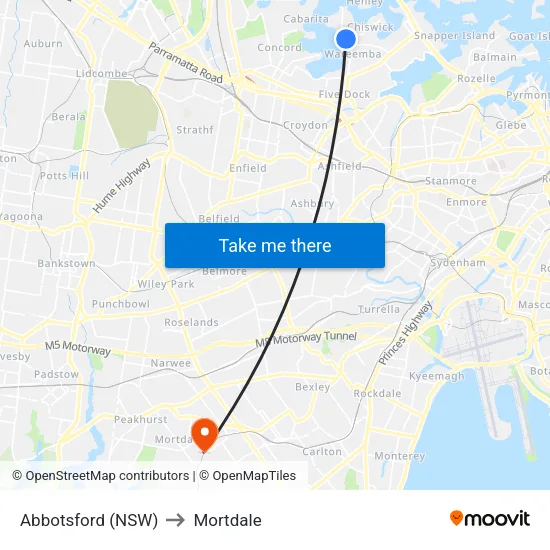 Abbotsford (NSW) to Mortdale map