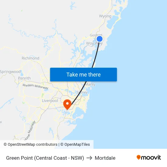 Green Point (Central Coast - NSW) to Mortdale map