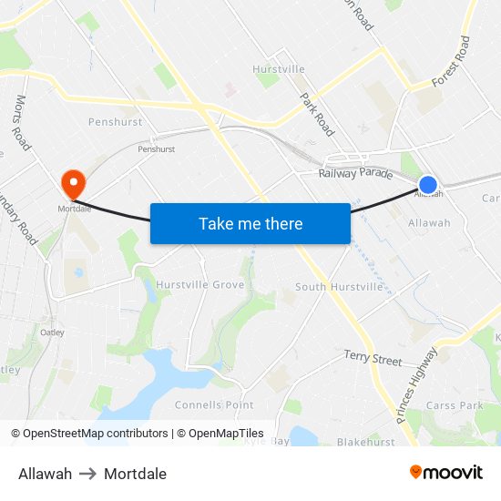 Allawah to Mortdale map