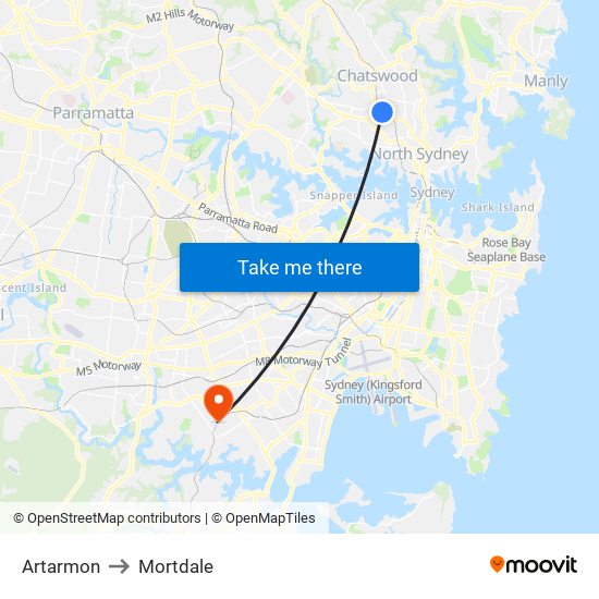 Artarmon to Mortdale map