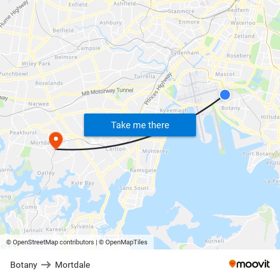 Botany to Mortdale map