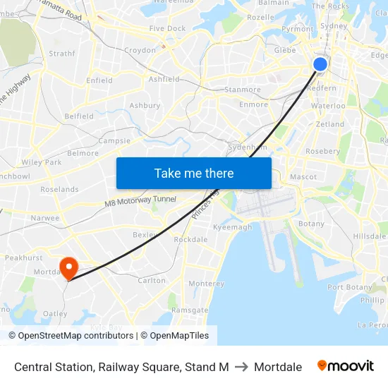 Central Station, Railway Square, Stand M to Mortdale map