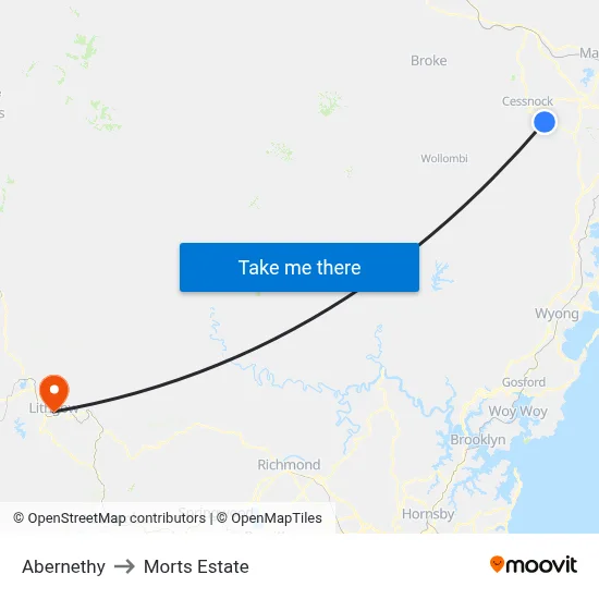 Abernethy to Morts Estate map