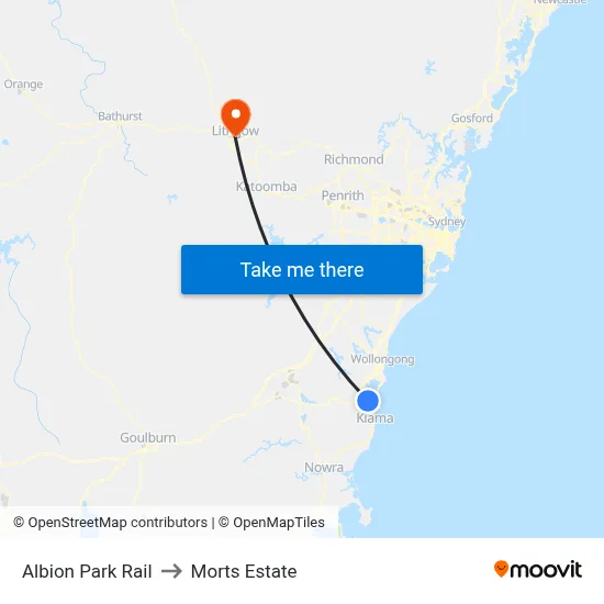 Albion Park Rail to Morts Estate map