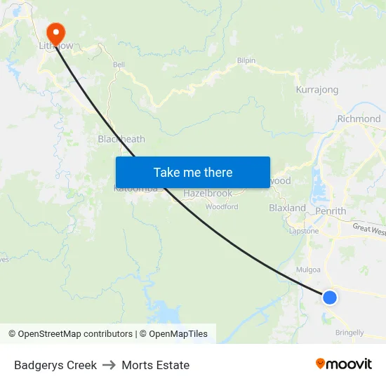 Badgerys Creek to Morts Estate map