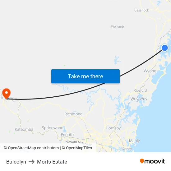 Balcolyn to Morts Estate map