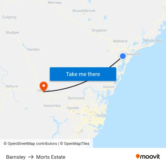 Barnsley to Morts Estate map