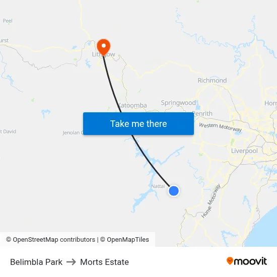 Belimbla Park to Morts Estate map