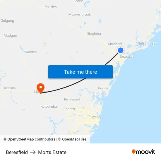 Beresfield to Morts Estate map