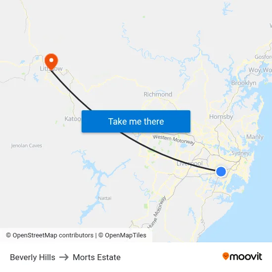 Beverly Hills to Morts Estate map