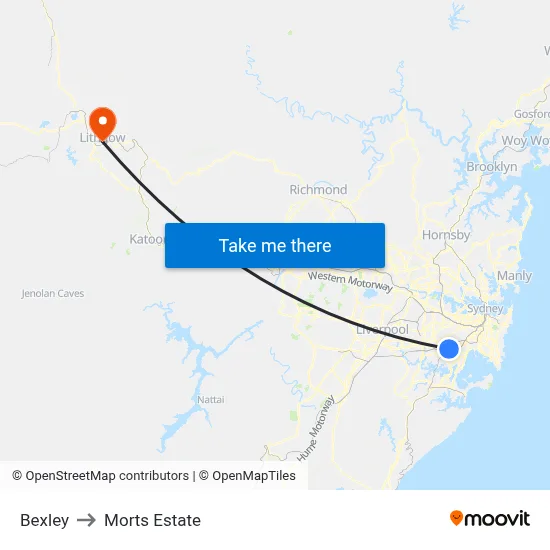 Bexley to Morts Estate map