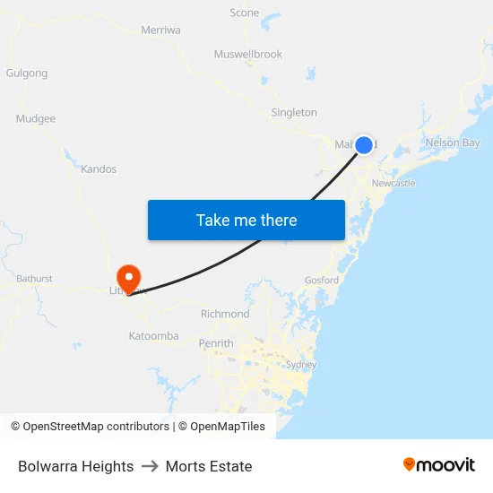 Bolwarra Heights to Morts Estate map