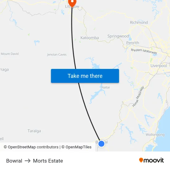 Bowral to Morts Estate map