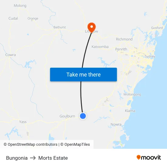Bungonia to Morts Estate map