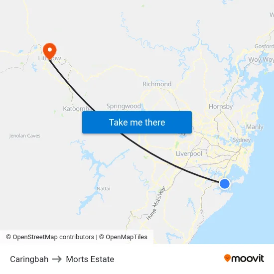 Caringbah to Morts Estate map