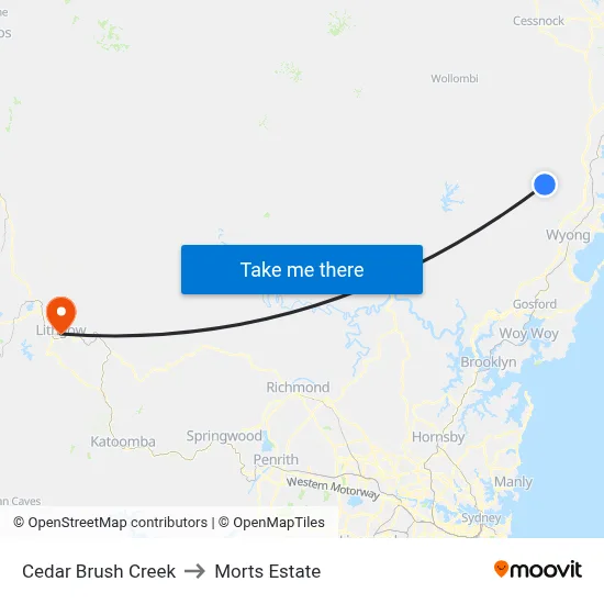 Cedar Brush Creek to Morts Estate map