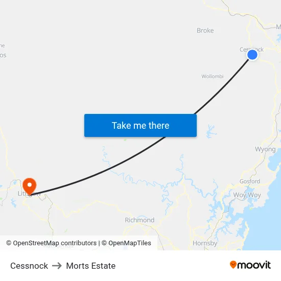 Cessnock to Morts Estate map