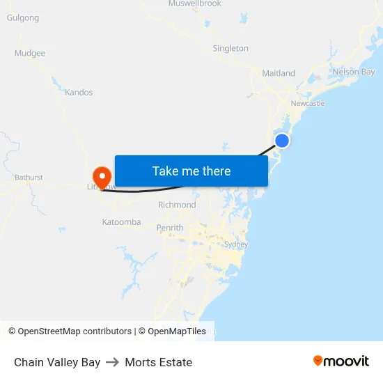 Chain Valley Bay to Morts Estate map