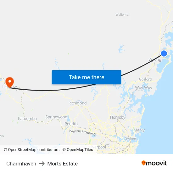 Charmhaven to Morts Estate map