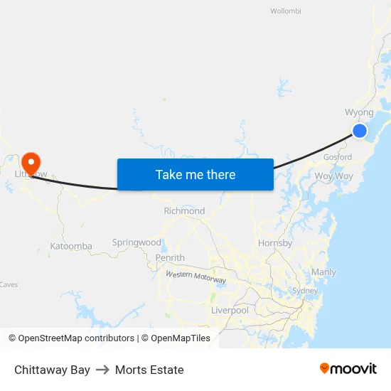 Chittaway Bay to Morts Estate map
