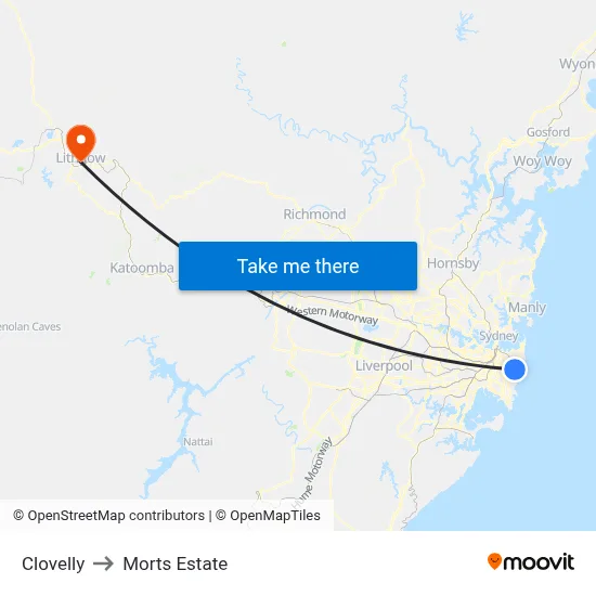 Clovelly to Morts Estate map