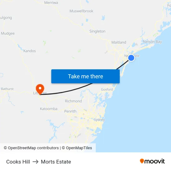 Cooks Hill to Morts Estate map
