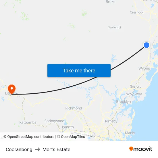 Cooranbong to Morts Estate map