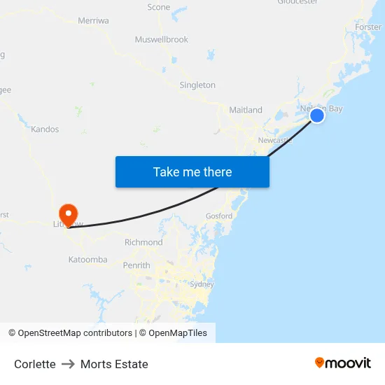 Corlette to Morts Estate map