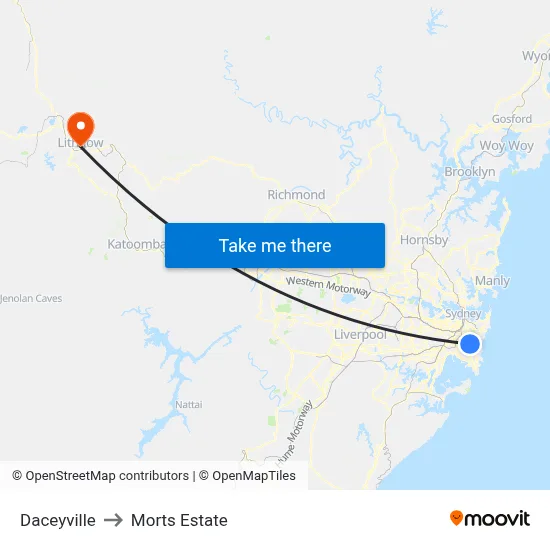 Daceyville to Morts Estate map