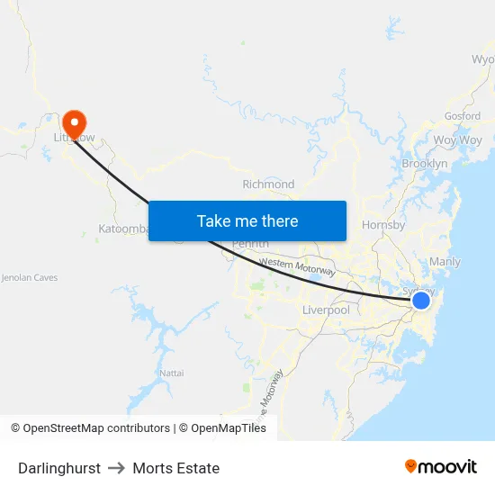 Darlinghurst to Morts Estate map