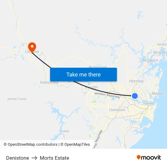 Denistone to Morts Estate map