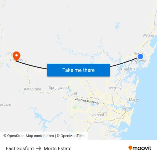 East Gosford to Morts Estate map