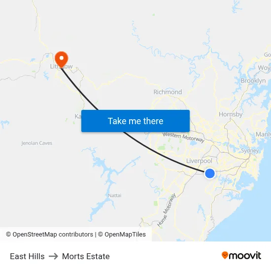 East Hills to Morts Estate map