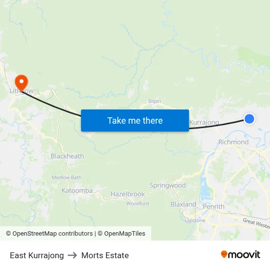 East Kurrajong to Morts Estate map