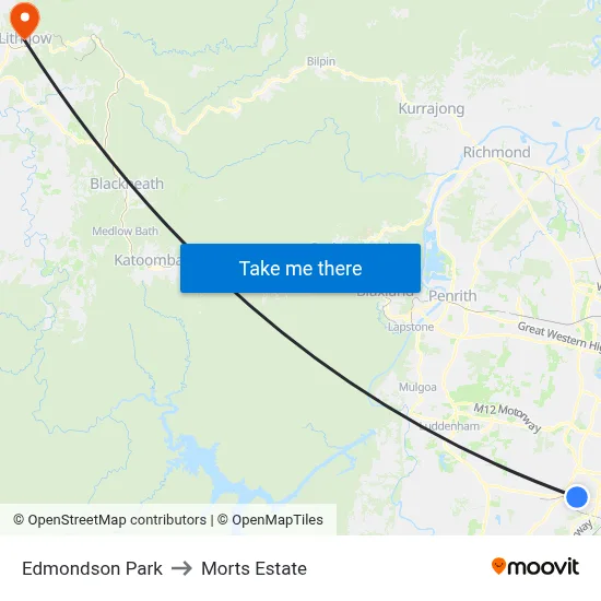 Edmondson Park to Morts Estate map