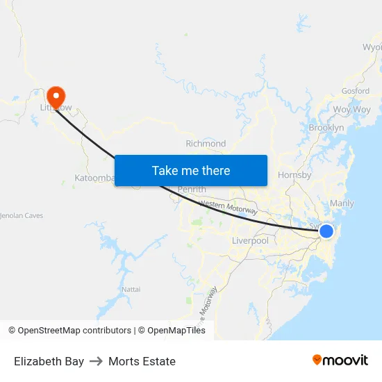 Elizabeth Bay to Morts Estate map