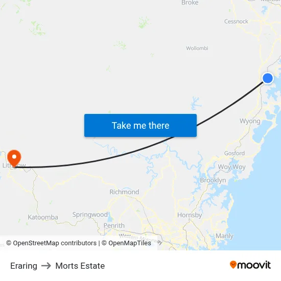 Eraring to Morts Estate map