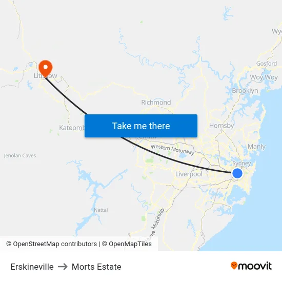 Erskineville to Morts Estate map