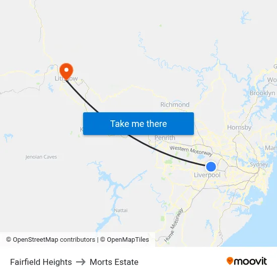 Fairfield Heights to Morts Estate map