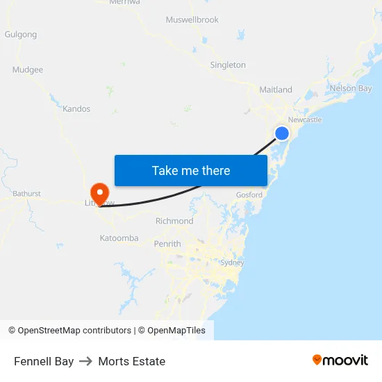 Fennell Bay to Morts Estate map