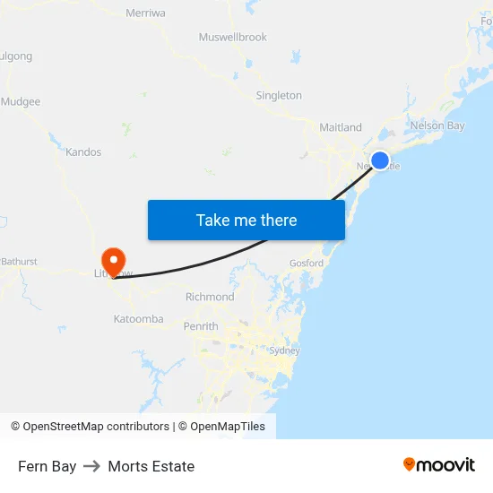Fern Bay to Morts Estate map