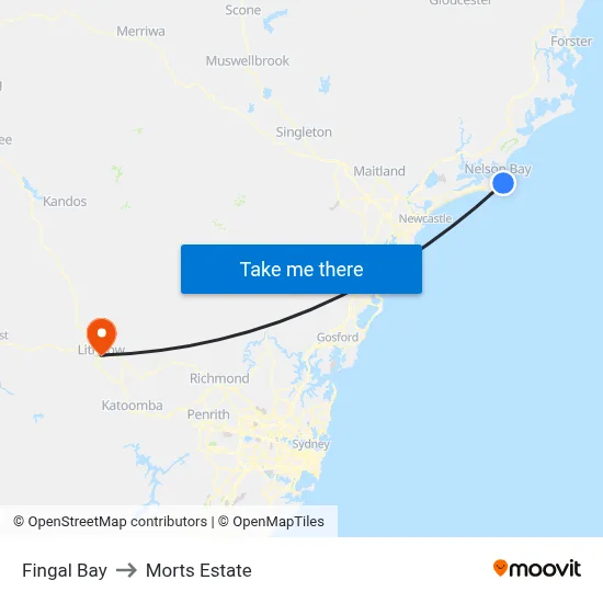 Fingal Bay to Morts Estate map