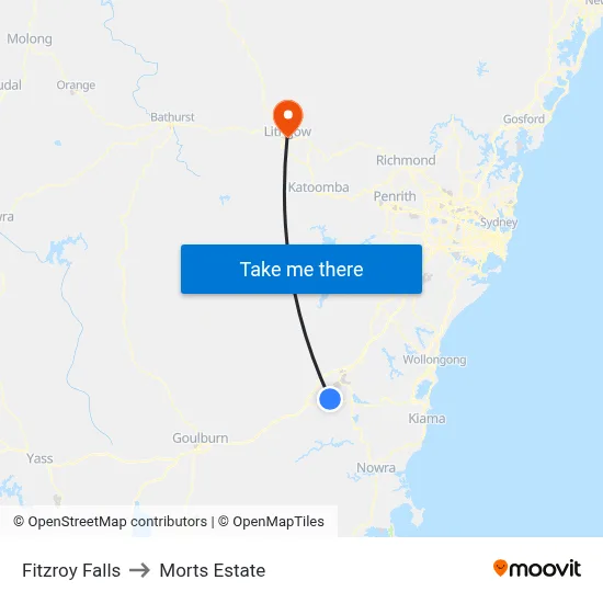 Fitzroy Falls to Morts Estate map