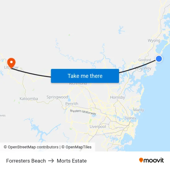 Forresters Beach to Morts Estate map