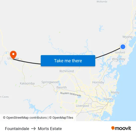 Fountaindale to Morts Estate map