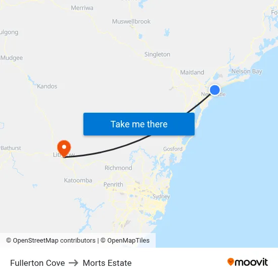 Fullerton Cove to Morts Estate map
