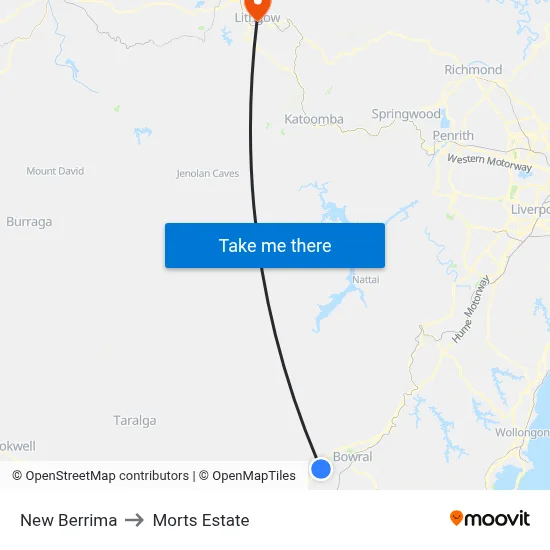 New Berrima to Morts Estate map