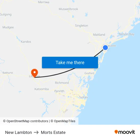 New Lambton to Morts Estate map